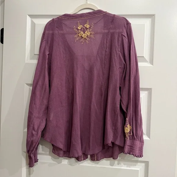 Free People Margie Balloon Sleeve Embroidered Top in Dusty Violet - Picture 10 of 10